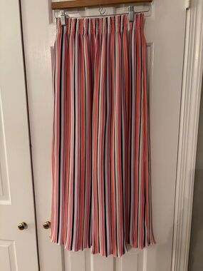Habitual Vertical Striped Pleated Flowy Pants in Pink, Orange, Black & White